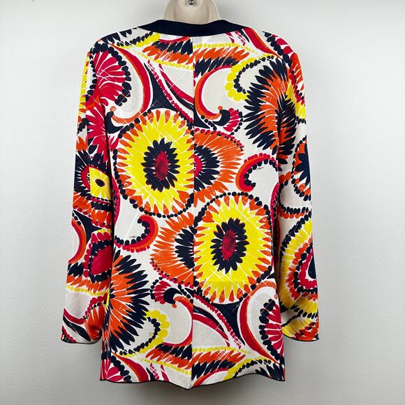 Trina Turk Tunic Blouse Top Silk Floral Bright Blue Orange Yellow Pink Med Boho - Picture 5 of 9